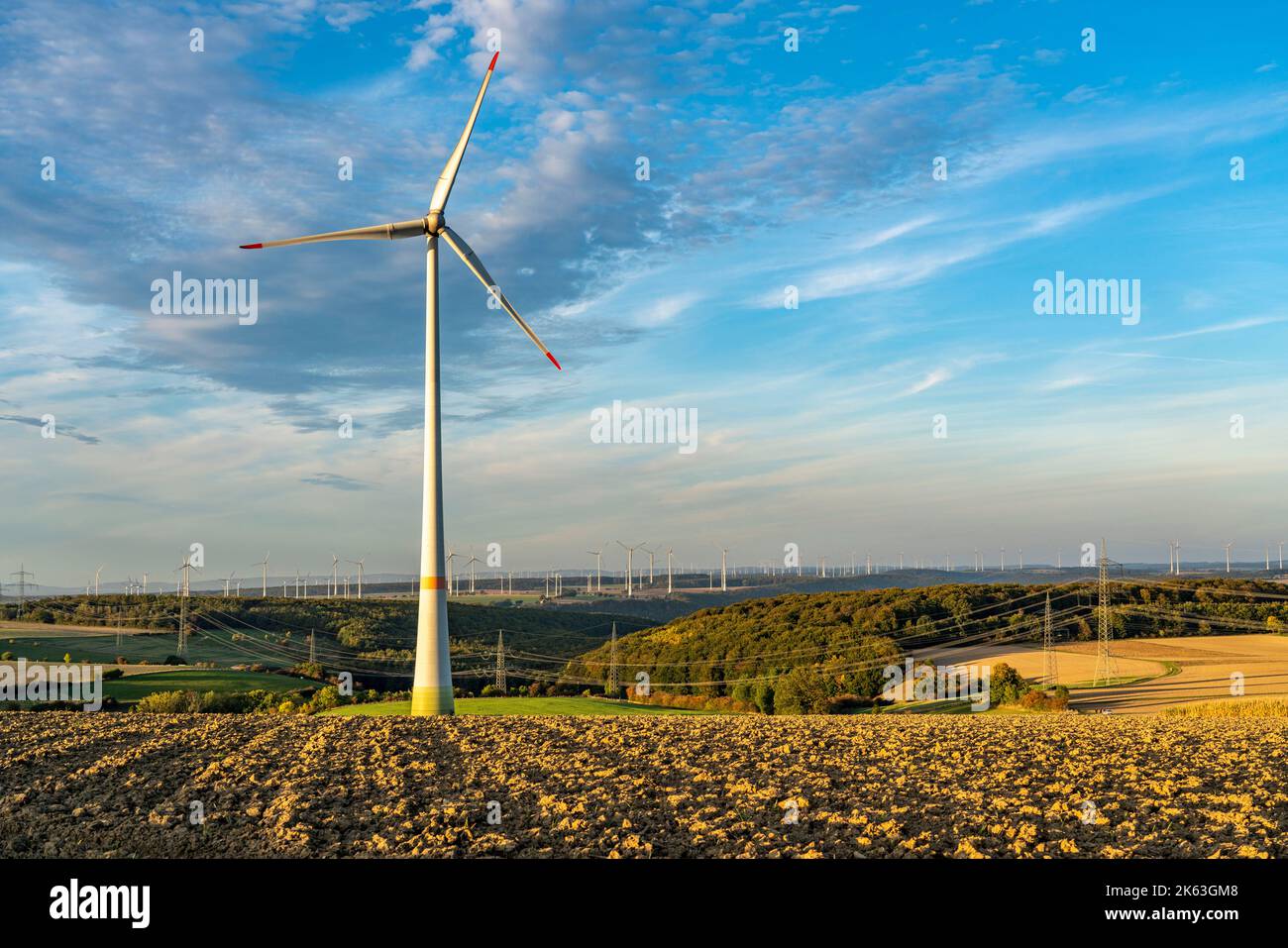 Wind farm near Bad Wünnenberg, Ostwestfalen Lippe, NRW, Germany, Stock Photo
