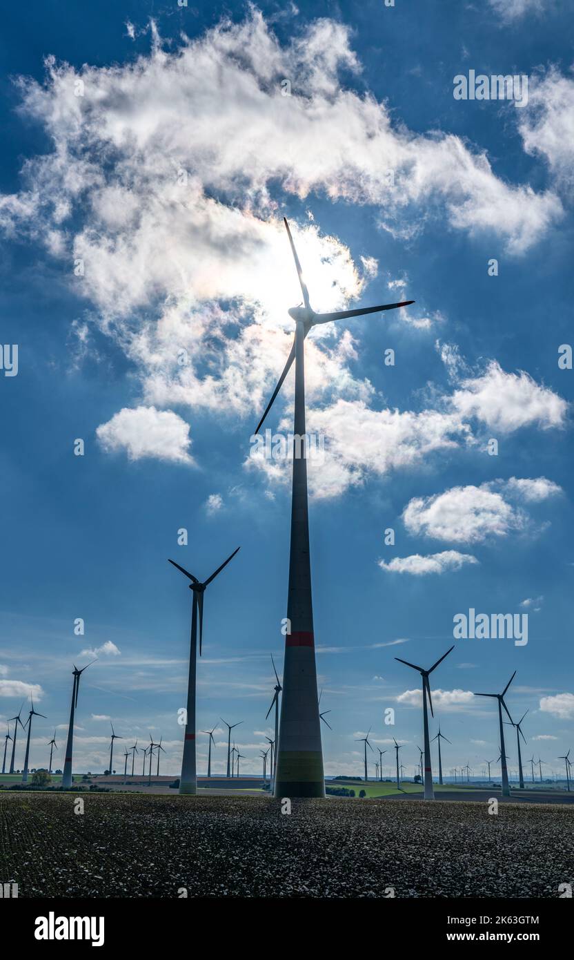 Wind farm near Lichtenau, wind turbines, sky, wind, sun, NRW, Germany ...