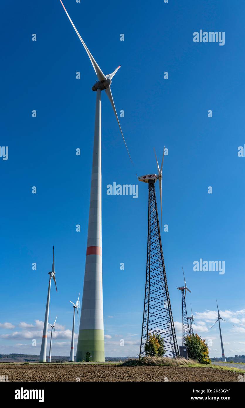 Wind farm near Lichtenau, wind turbines, older Nordex turbine and