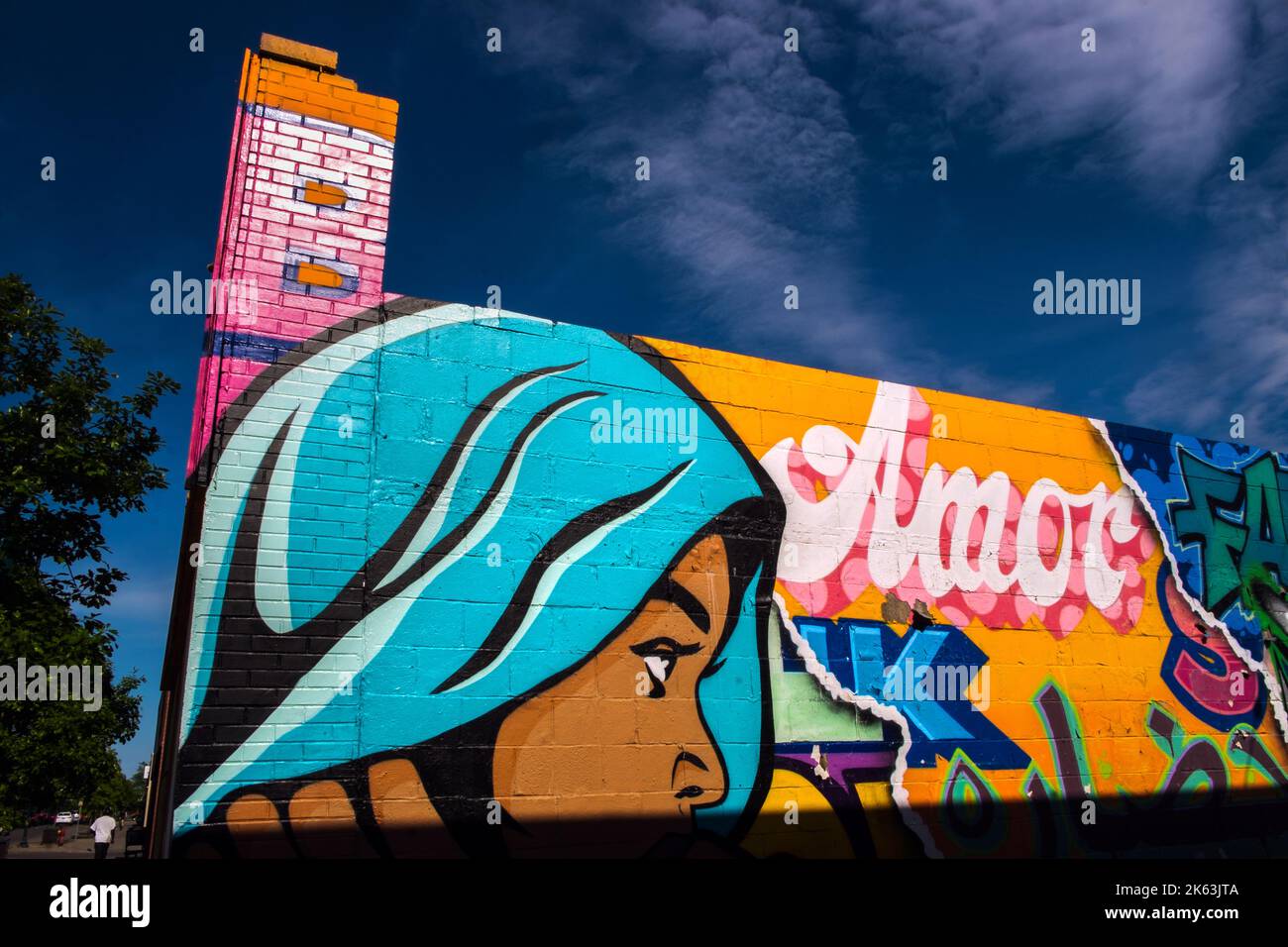 'Amor,' mural, Lake Street, Minneapolis, Minnesota Stock Photo
