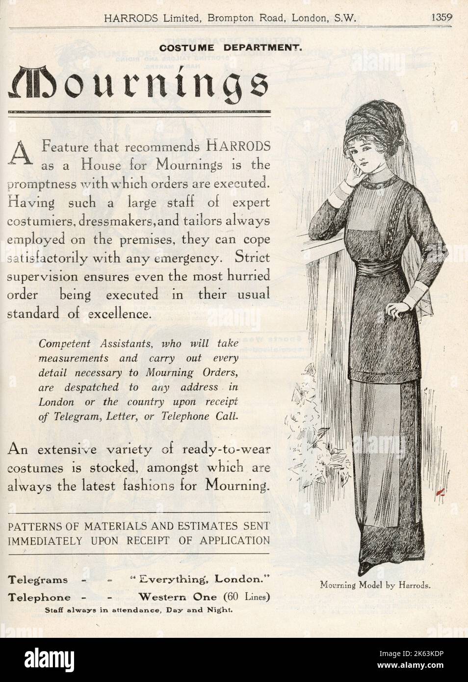 Harrods mail order service for mourning costumes. Stock Photo