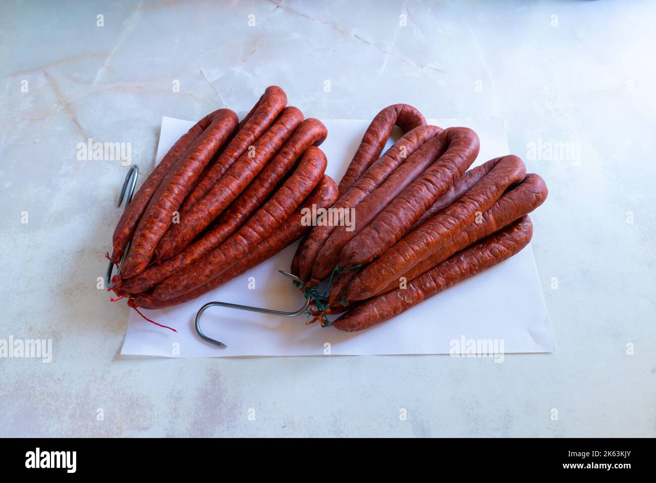Butcher's pieces: traditional sausages called Longaises Stock Photo