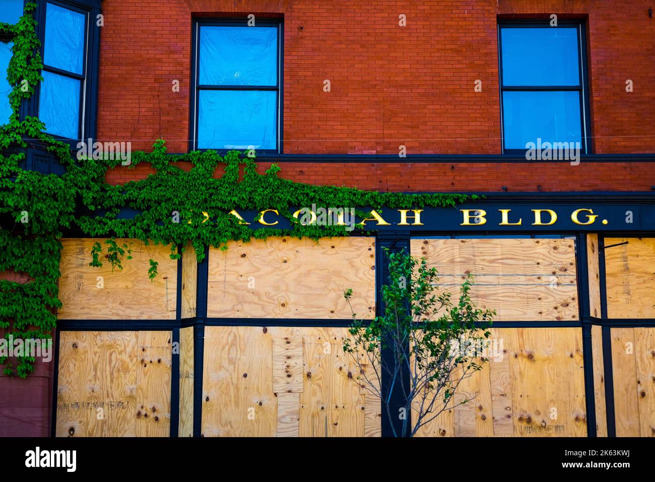 Dacotah Building, St. Paul, Minnesota, boarded up during Floyd