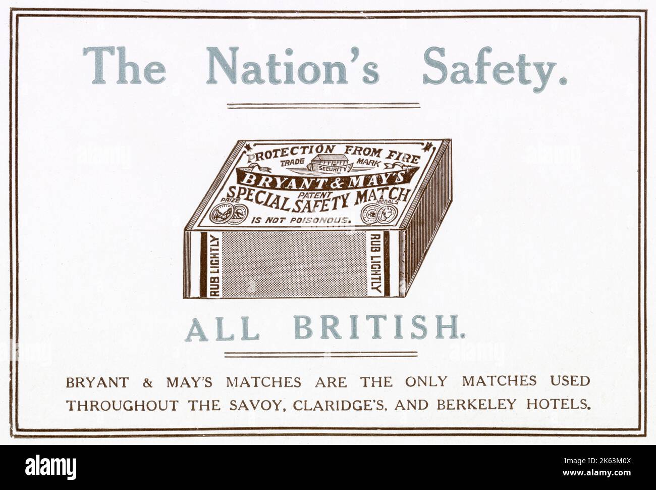 Advertisement for a British company Bryant & May's, special safety matches.     Date: 1914 Stock Photo