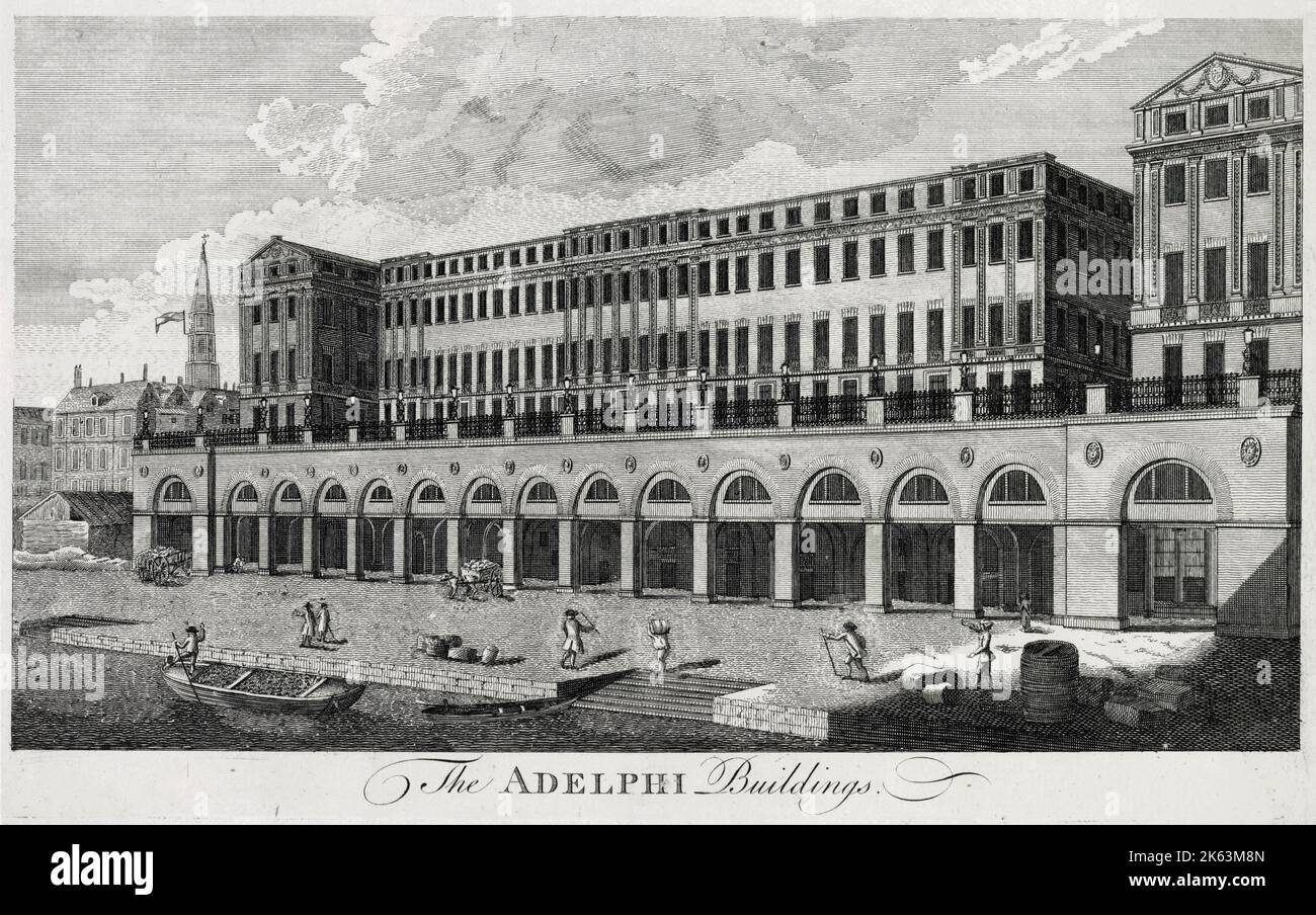 The Adelphi, built 1772 by the Adams brothers on the banks of the Thames adjoining the Strand ; the buildings were gradually spoilt and finally demolished in the 1930s     Date: circa 1770 Stock Photo