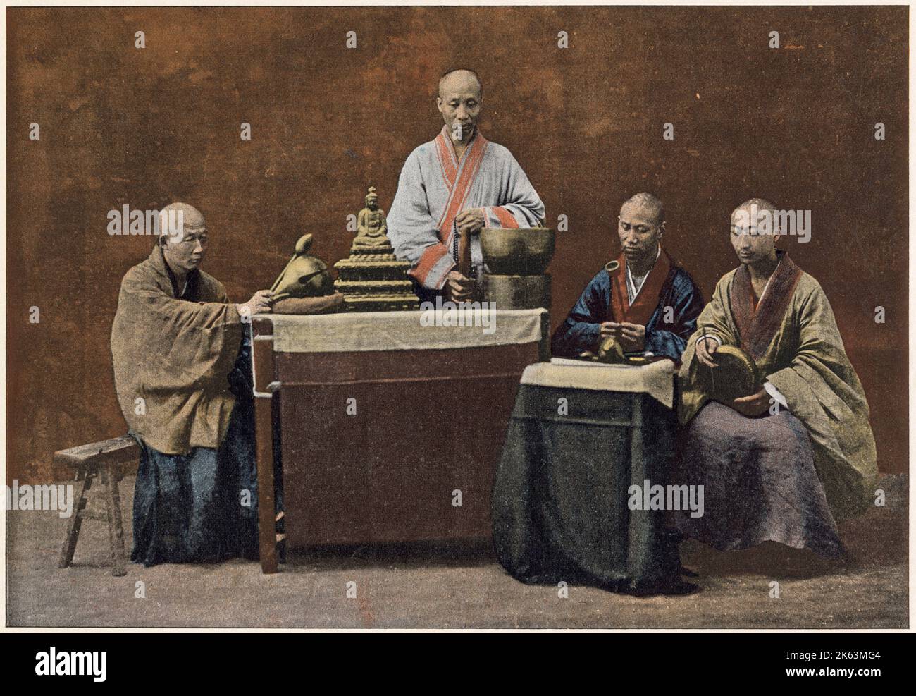 A group of BONZES - Buddhist priests, with shaved heads Stock Photo