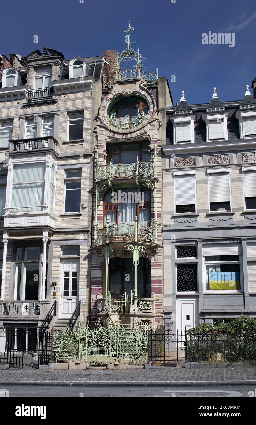 Saint Cyr House, an Art Nouveau building in Square Ambiorix , Brussels. Architect: Gustave Strauven. Stock Photo