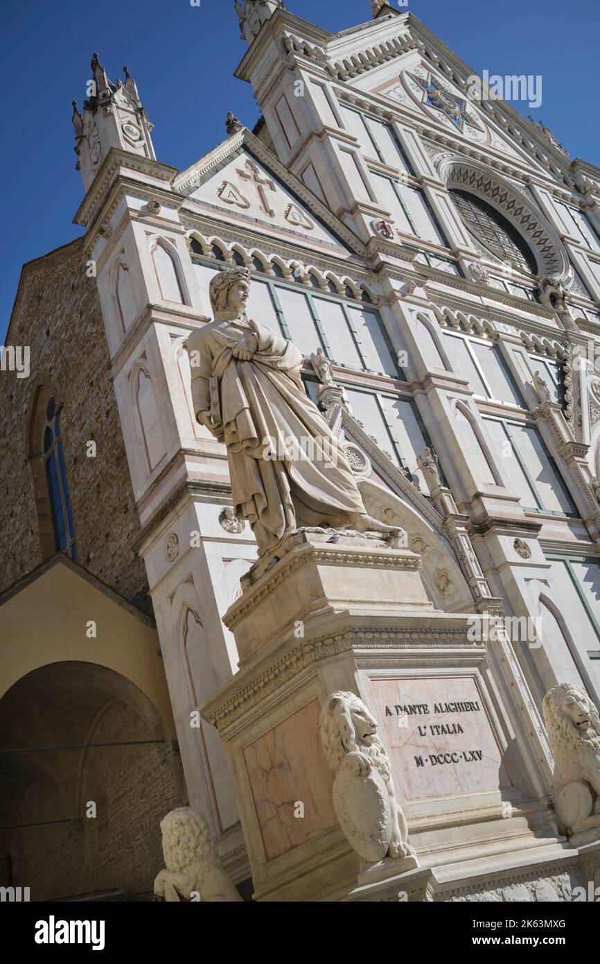 Statue of the Italian Poet Dante outside Santa Croce Church Florence Italy Stock Photo