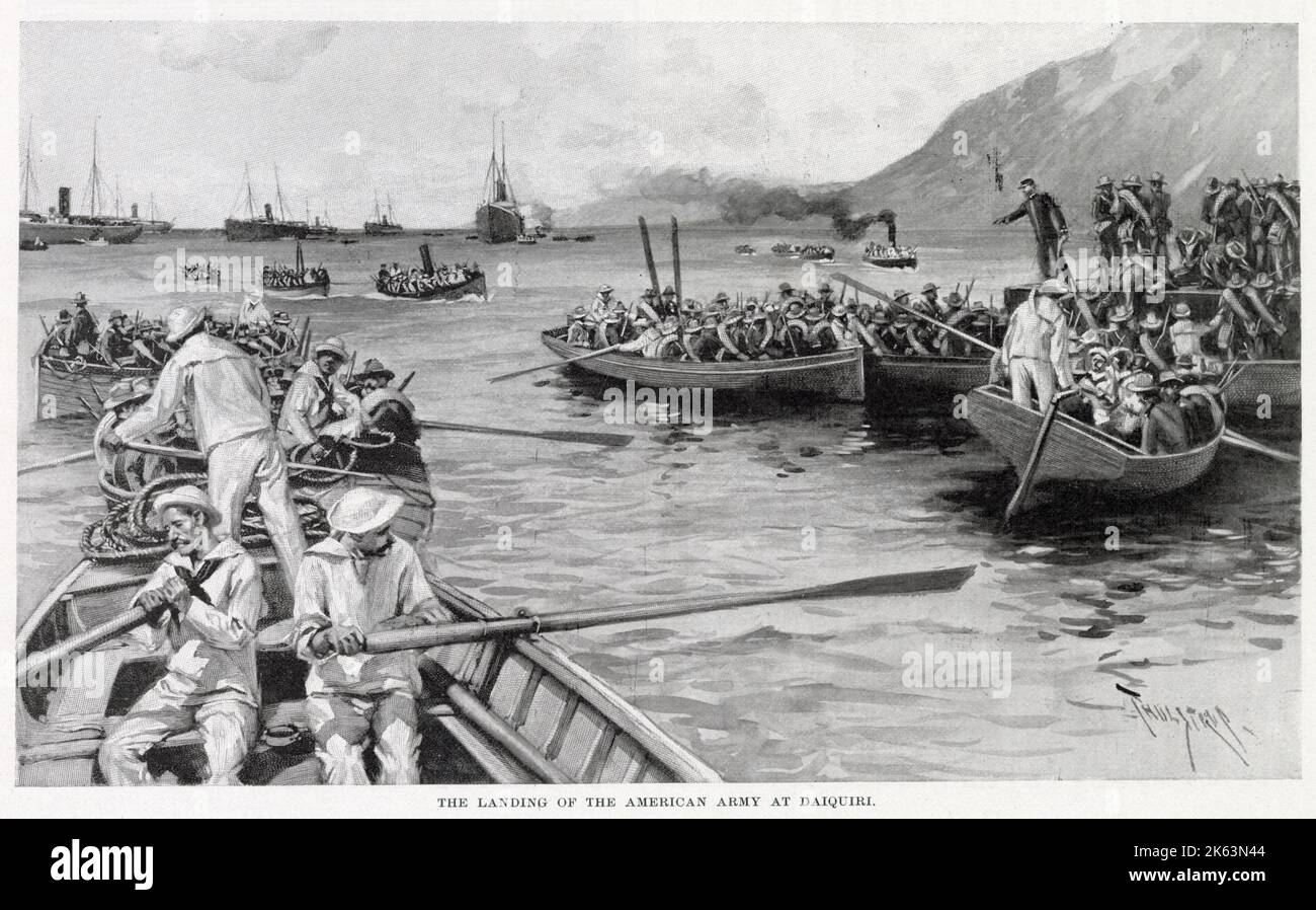 AMERICANS LAND The landing of the American army at Daiquiri Stock Photo