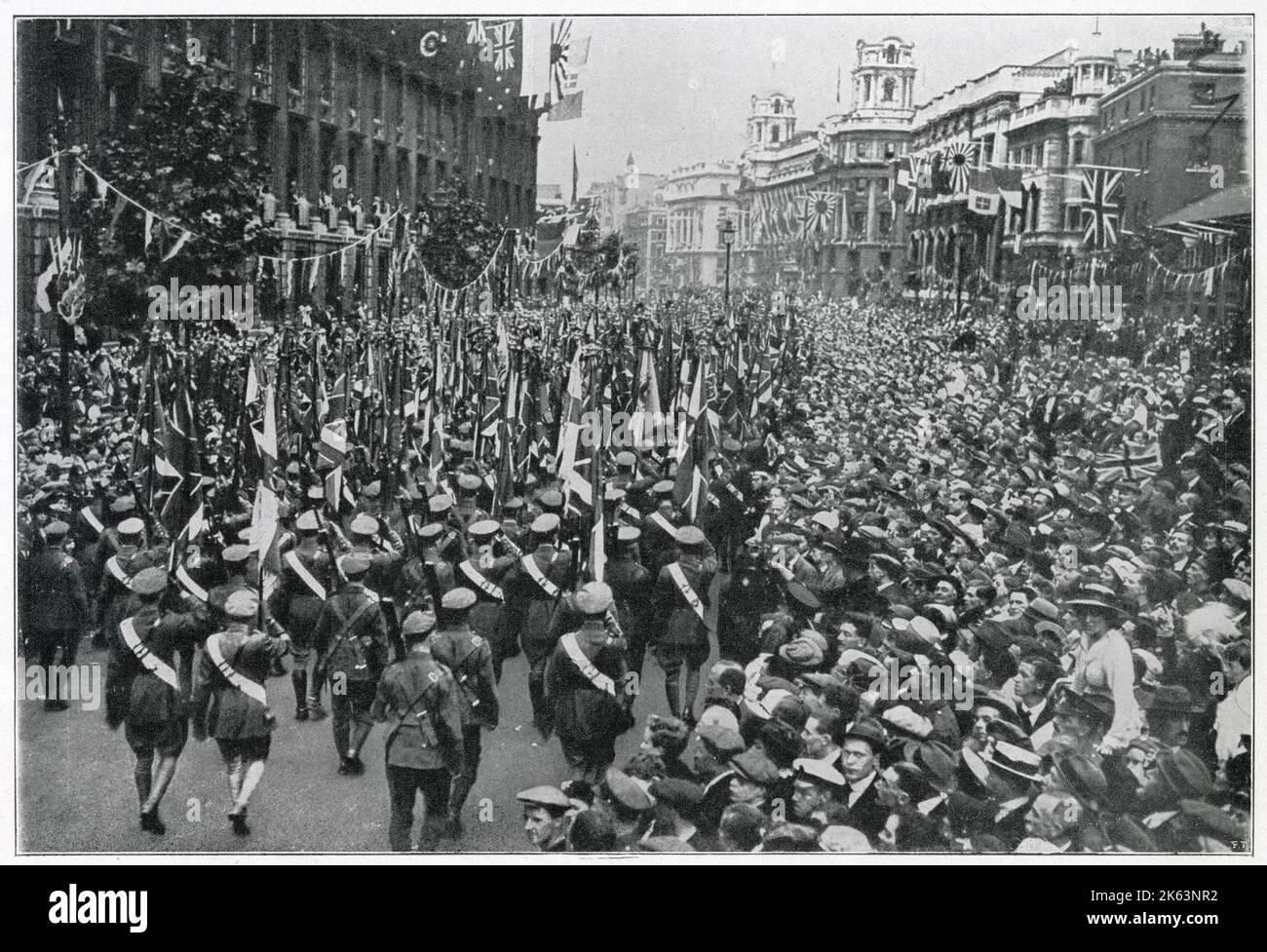 American soldiers march through London to celebrate victory in the Great War on Peace Day 19th July 1919. Stock Photo