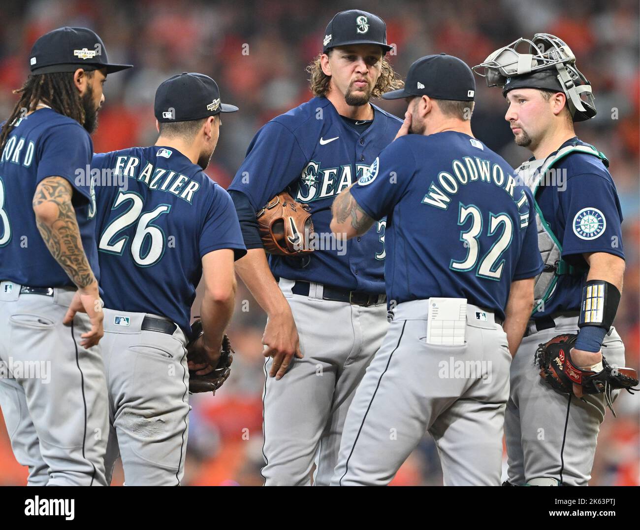 Houston, United States. 11th Oct, 2022. Seattle Mariners pitching coach Pete Woodworth has a