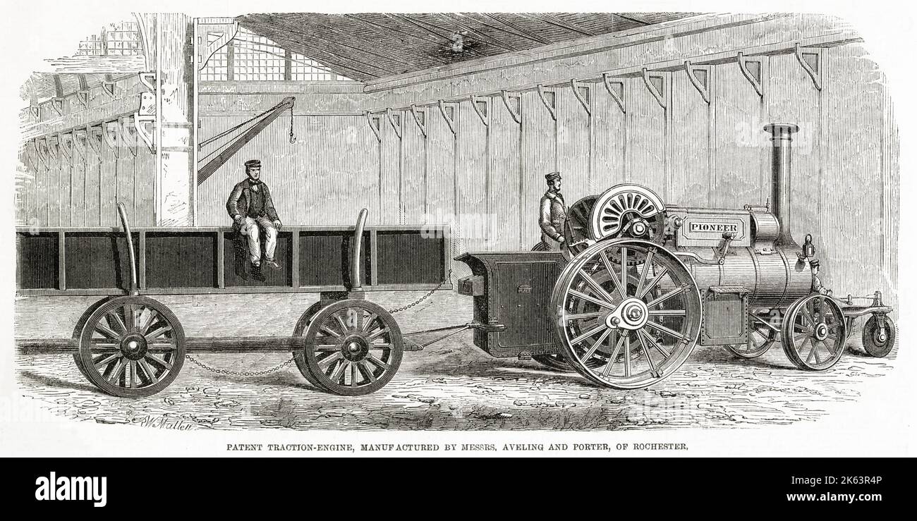 Patent traction engine, manufactured by Thomas Aveling and Richard Thomas Porter of Rochester. A trial took place on the 17th September 1863, of two of Aveling's Patent Road Locomotive Engines. Stock Photo