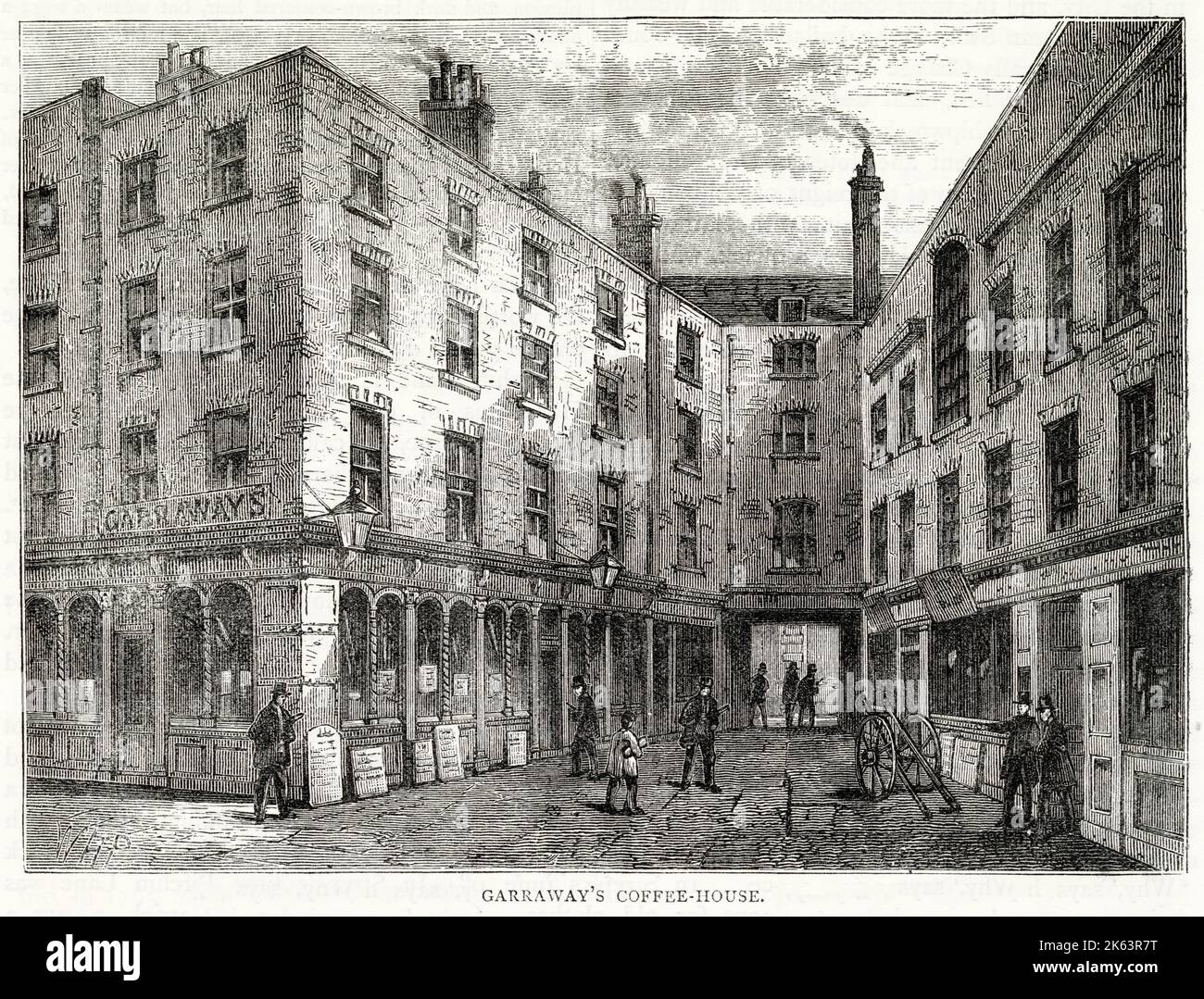 The exterior of Garraway's coffee house in Change Alley, London