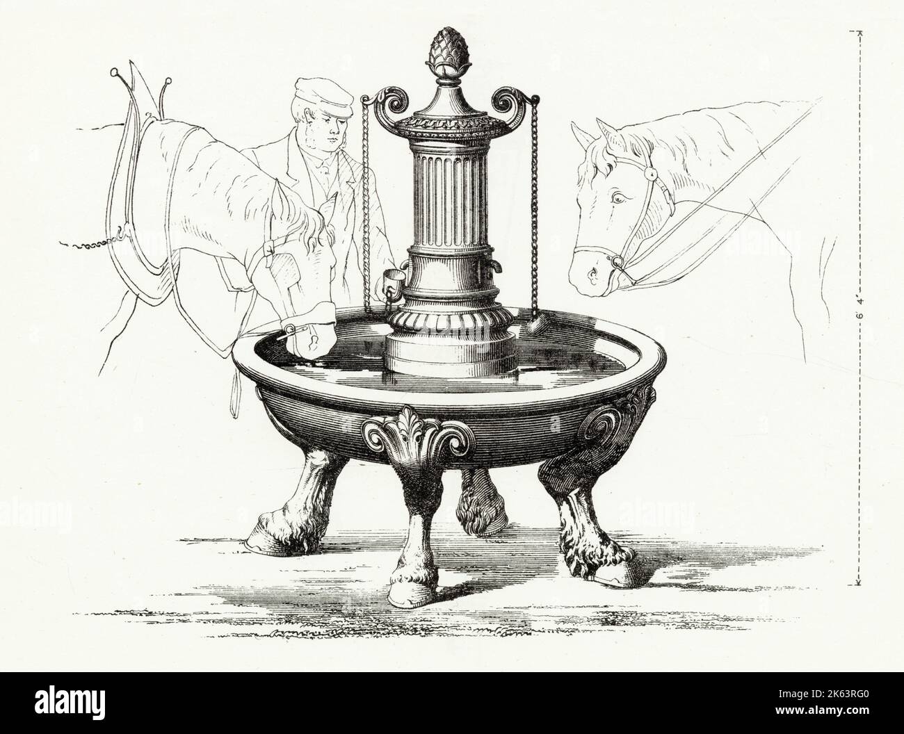 Case iron circular horse trough with drinking fountain. Stock Photo