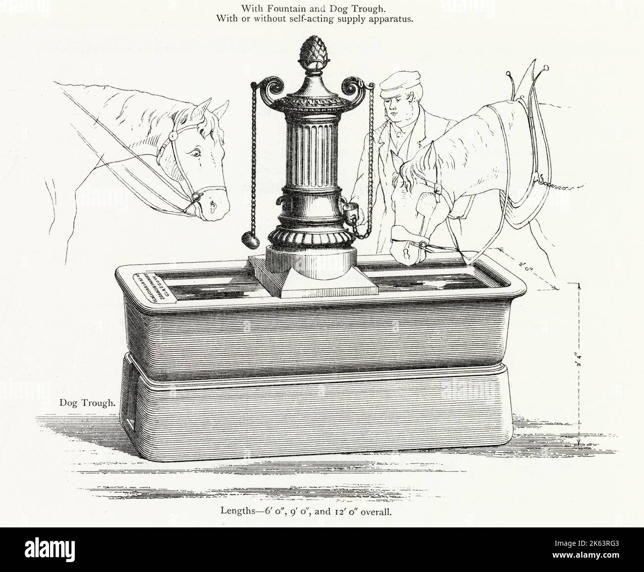 Public cast iron water trough for horses, dogs and driver Stock Photo