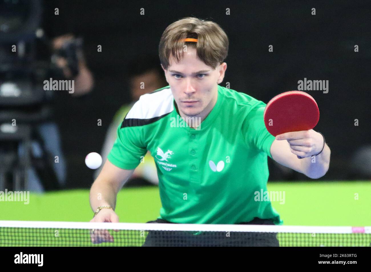 Joshua STACEY of Wales (pictured) v Ross WILSON of England in the Men's Singles Classes 8-10 - Semi-Final table tennis at the 2022 Commonwealth games in the NEC, Birmingham. Stock Photo