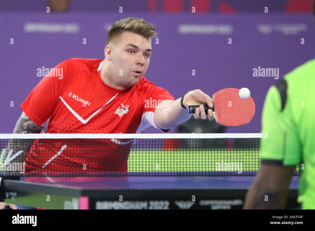 Jack HUNTER-SPIVEY of England (pictured) in the Men's Singles Classes 3-5 - Semi-Final table tennis v Isau OGUNKUNLE of Nigeria at the 2022 Commonwealth games in the NEC, Birmingham. Stock Photo