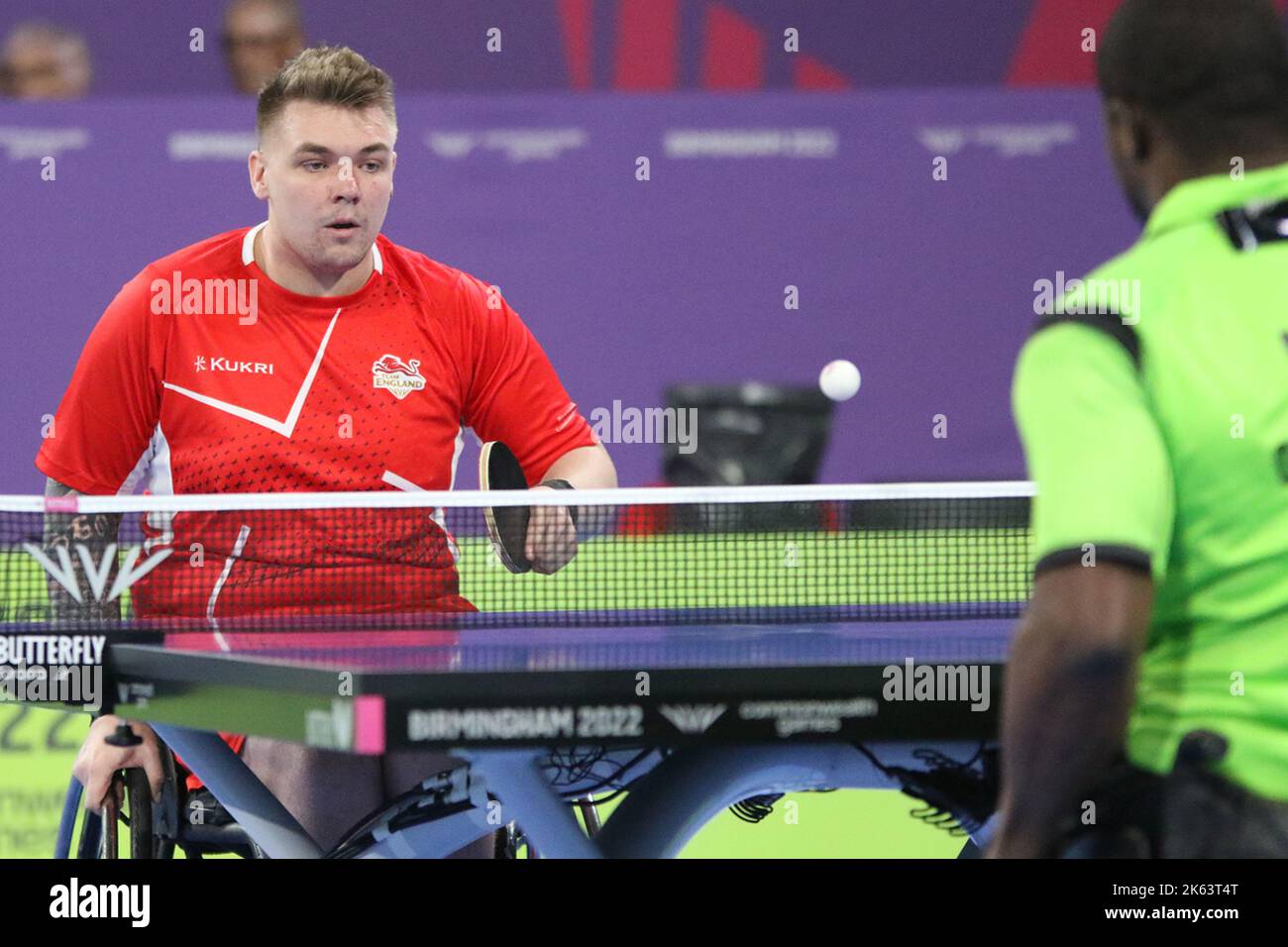 Jack HUNTER-SPIVEY of England (pictured) in the Men's Singles Classes 3-5 - Semi-Final table tennis v Isau OGUNKUNLE of Nigeria at the 2022 Commonwealth games in the NEC, Birmingham. Stock Photo
