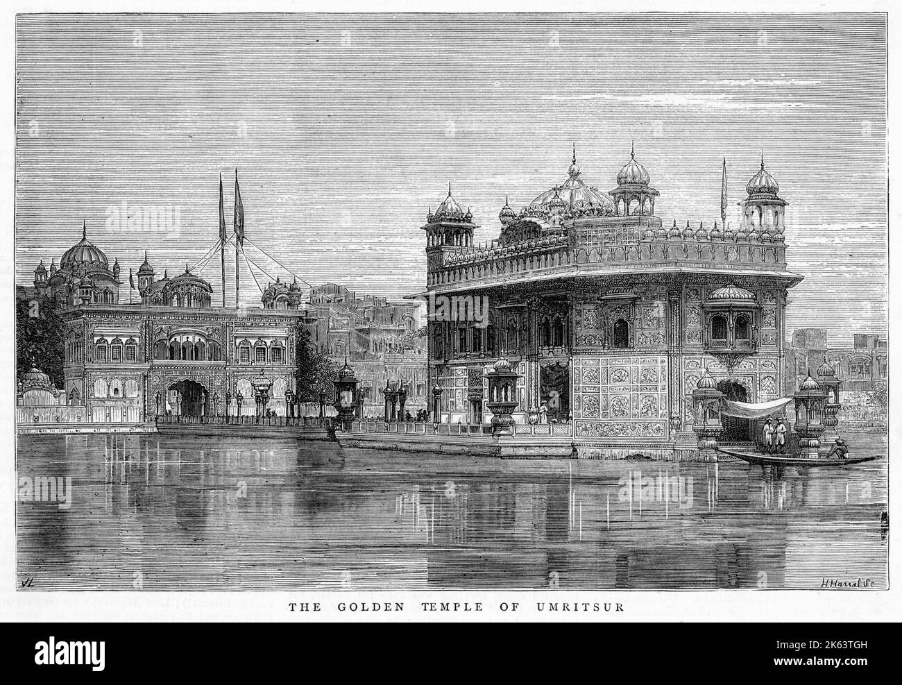The Golden Temple viewed across the Lake of Immortality.       Date: 1875 Stock Photo