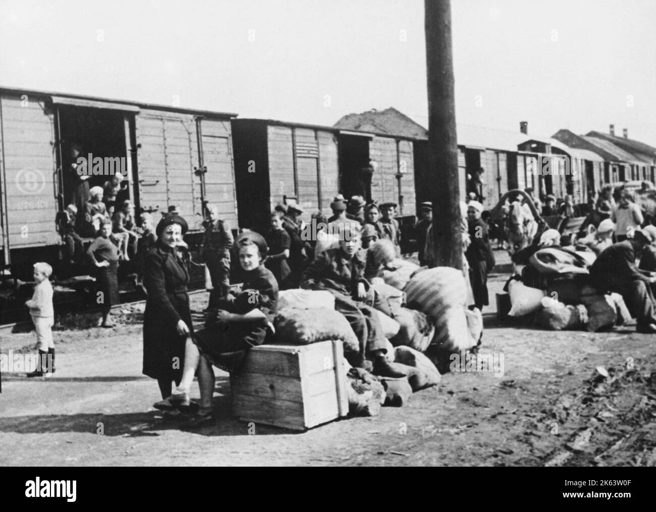 German civilians repatriated with a train from the Western Front during World War II Stock Photo