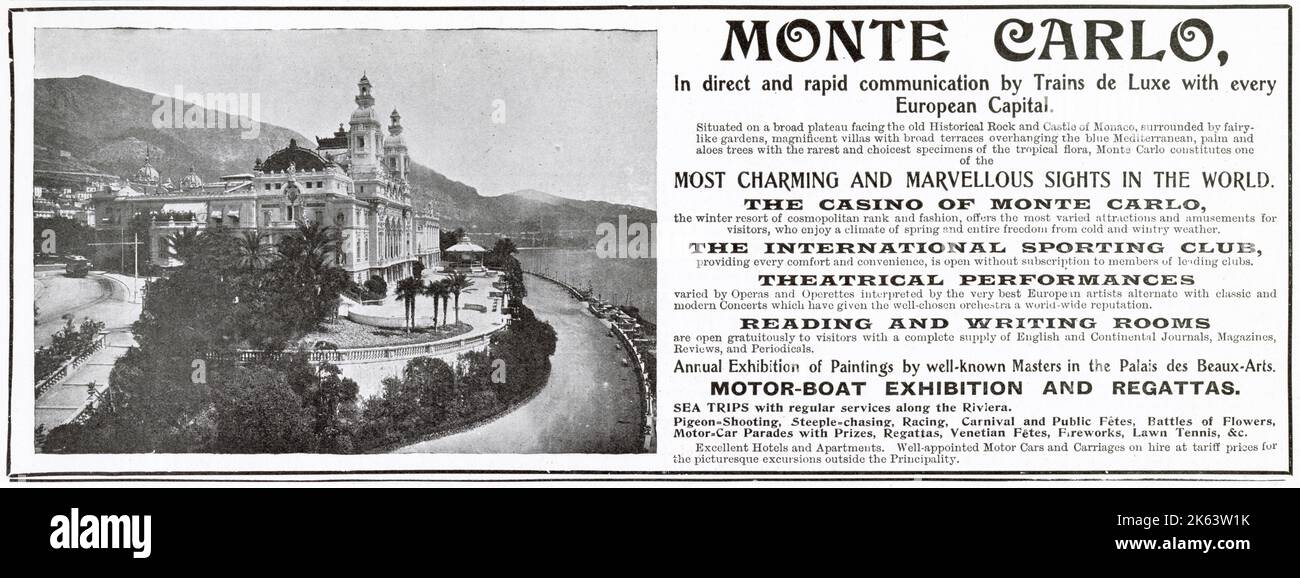 Advertisement for Monte Carlo on the fashionable French Riviera. Stock Photo