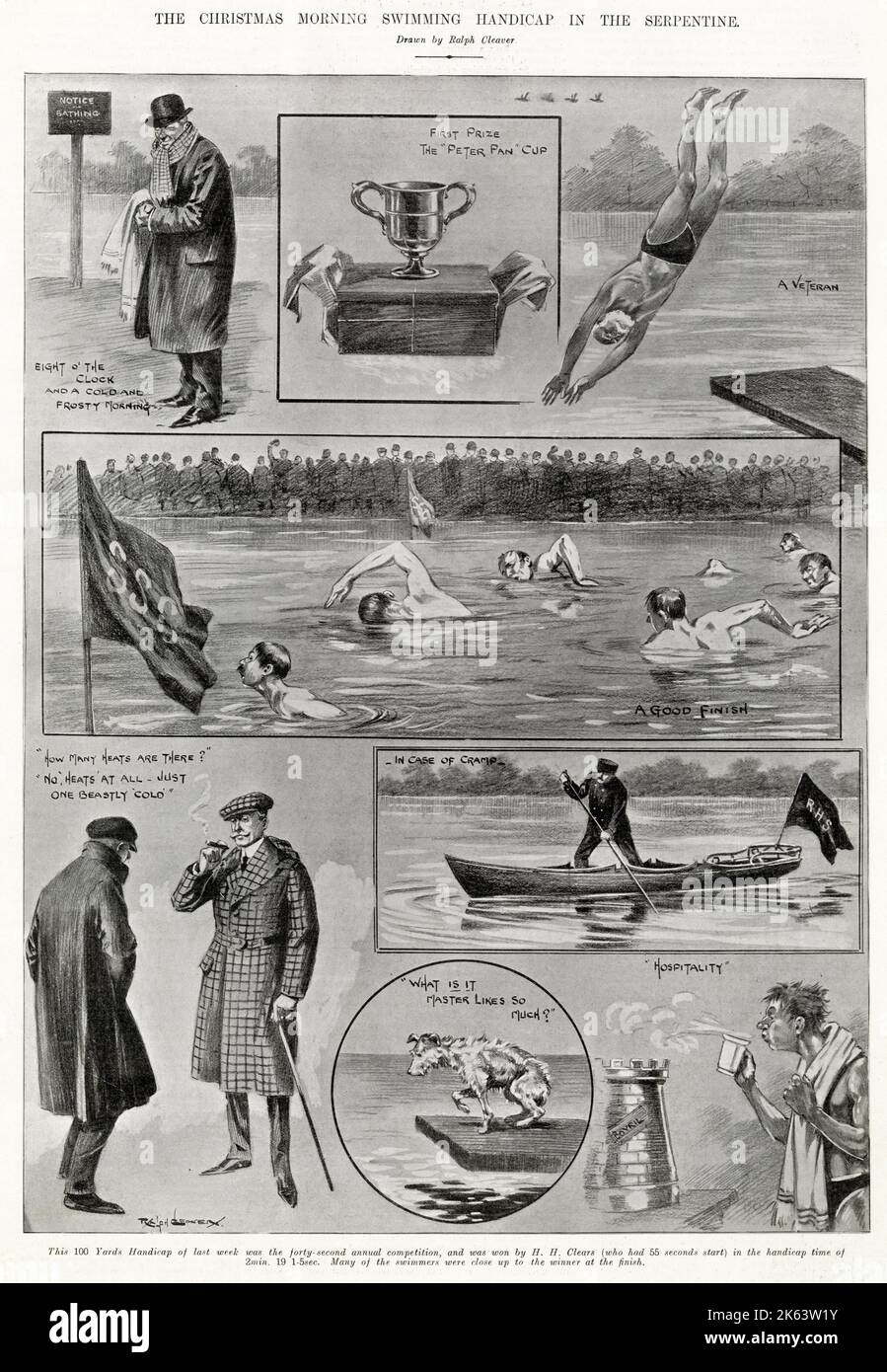 Various scenes of the annual competition at Serpentine lake at Hyde Park, London on Christmas day morning. Stock Photo