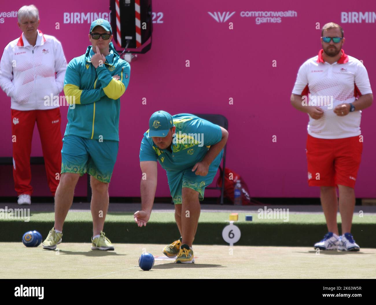 Jake FEHLBERG (Skip) of Australia (pictured) v England in the Para Mixed Pairs B2/B3 - Bronze Medal Match in the lawn bowls at the 2022 Commonwealth games at Victoria Park, Royal Leamington Spa. Stock Photo