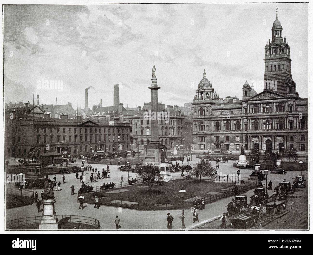 George Square, Glasgow with the City Chambers or  Municipal Buildings that was built i 1889.      Date: 1890s Stock Photo