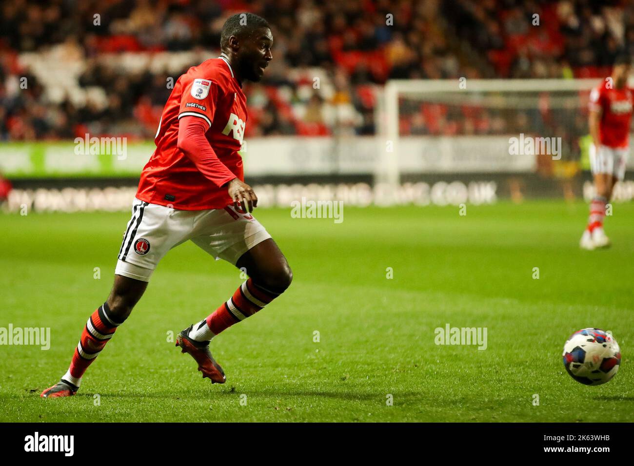 London, UK. 11th October 2022. Mandela Egbo of Charlton Athletic on the ball during the Sky Bet League 1 match between Charlton Athletic and Exeter City at The Valley, London on Tuesday 11th October 2022. (Credit: Tom West | MI News) Credit: MI News & Sport /Alamy Live News Stock Photo