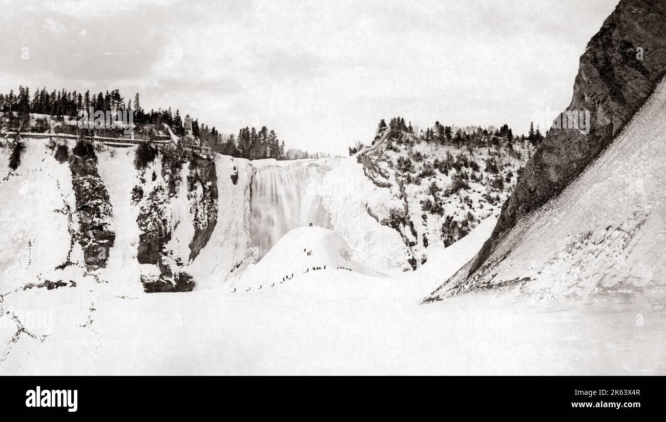 Montmorency Falls, Canada, frozen in winter, circa 1890. Stock Photo