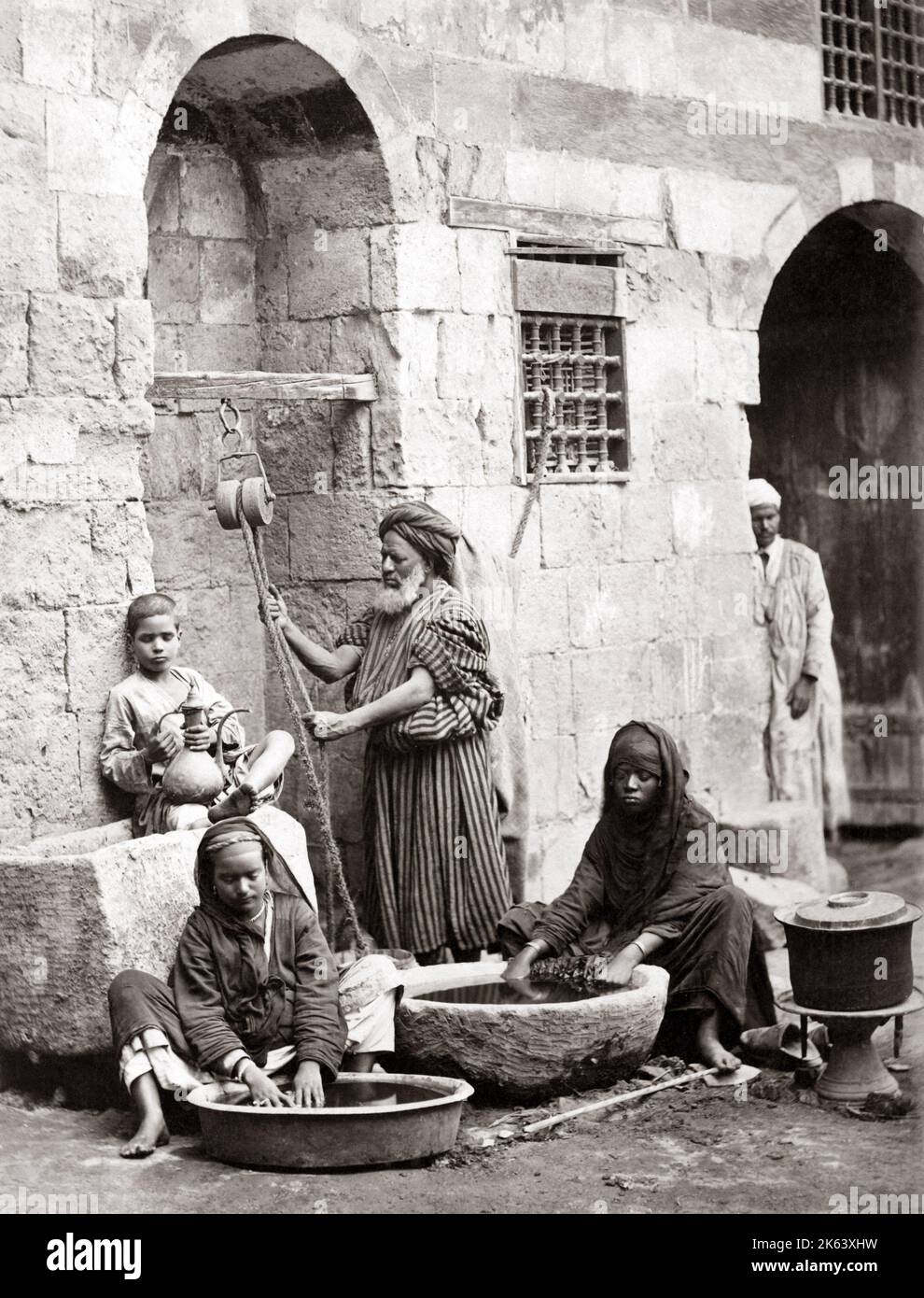 Washing clothes, Egypt, circa 1880 Stock Photo Alamy