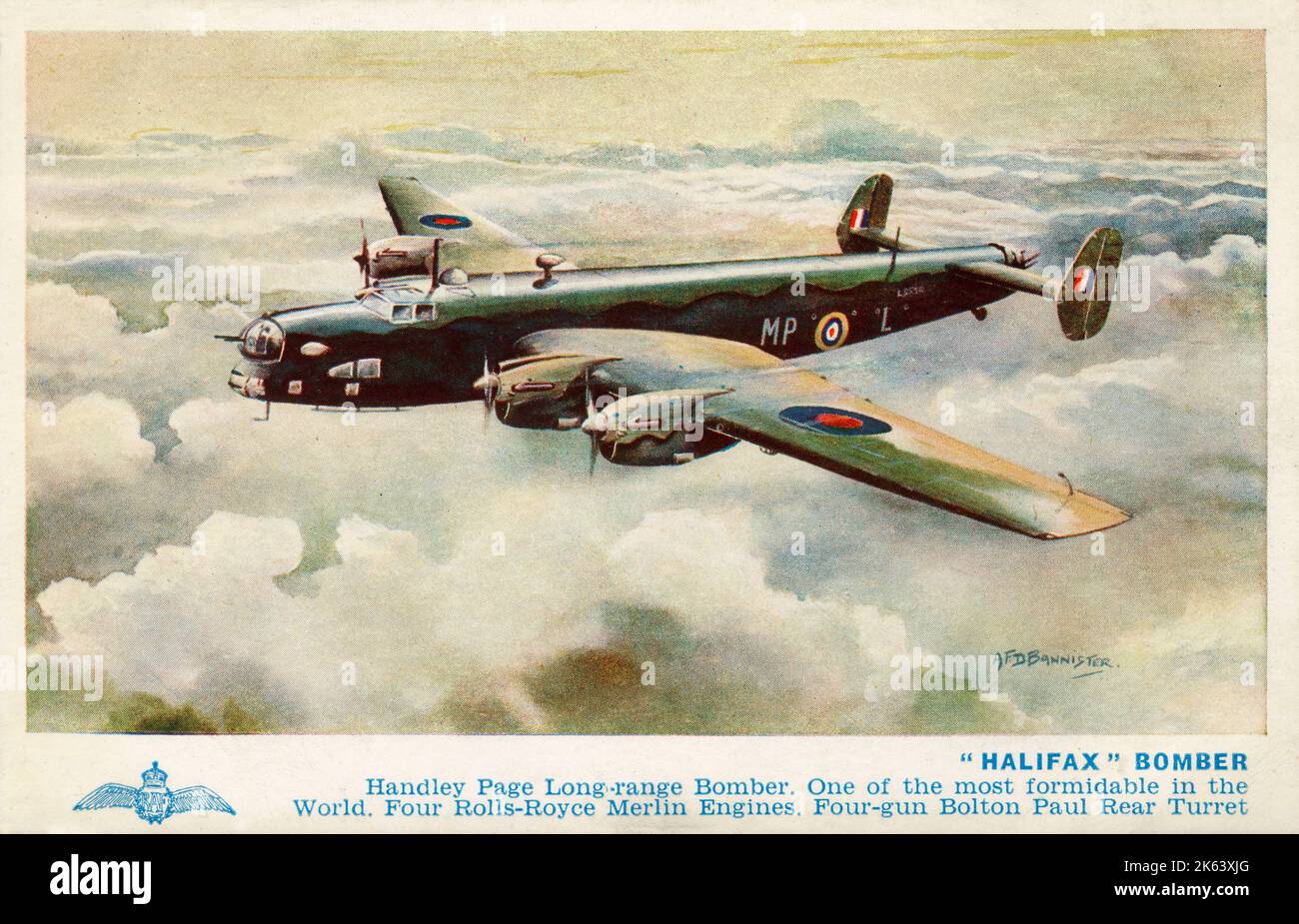 'Halifax' Bomber - Handley Page Long-range Bomber. One of the most formidable in the World. Four Rolls-Royce Merlin Engines. Four-gun Bolton Paul Rear Turret. Stock Photo