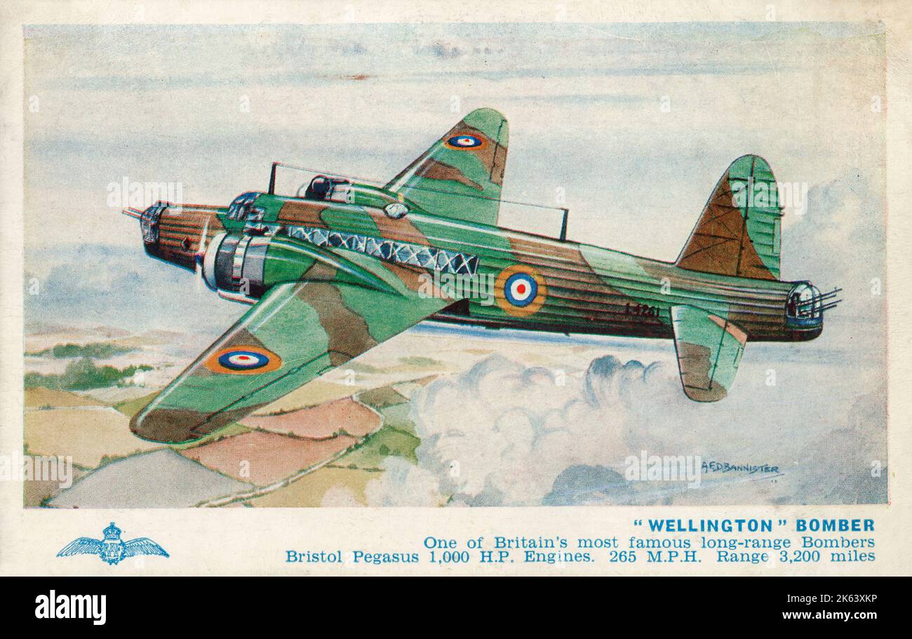 'Wellington' Bomber - One of Britain's most famous long-range Bombers. Bristol Pegasus 1,000 H.P. Engines. 265mph. Range - 3,200 miles. Stock Photo