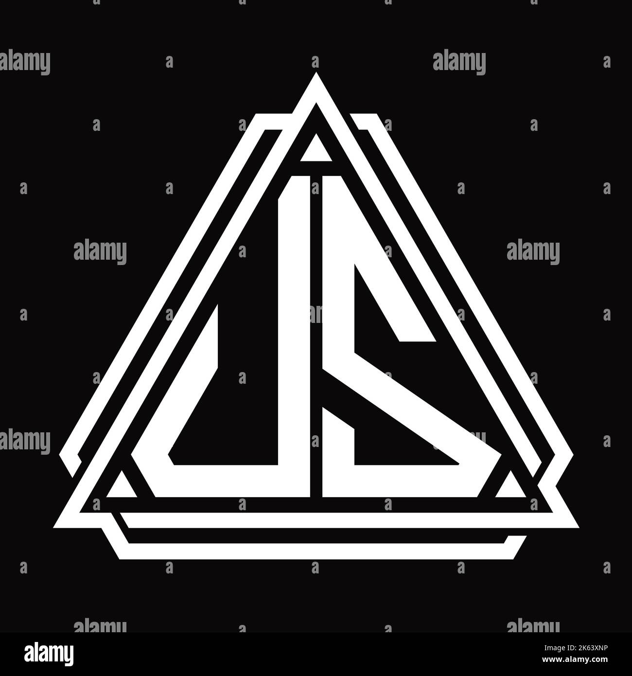 UZ Logo letter monogram with triangle shape design template isolated on black background Stock Photo