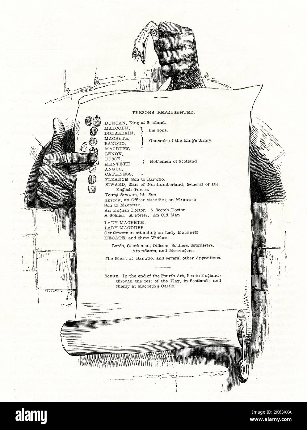 Illustration by Kenny Meadows to Macbeth, by William Shakespeare. Cast