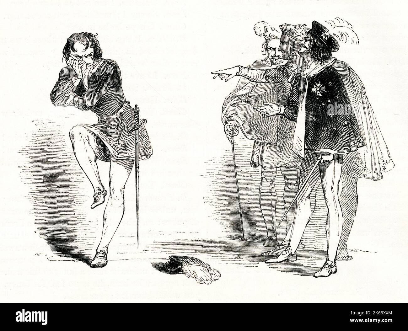 Illustration by Kenny Meadows to Much Ado About Nothing, by William Shakespeare. Benedick, suffering from toothache, is taunted by his friends.      Date: 1840 Stock Photo