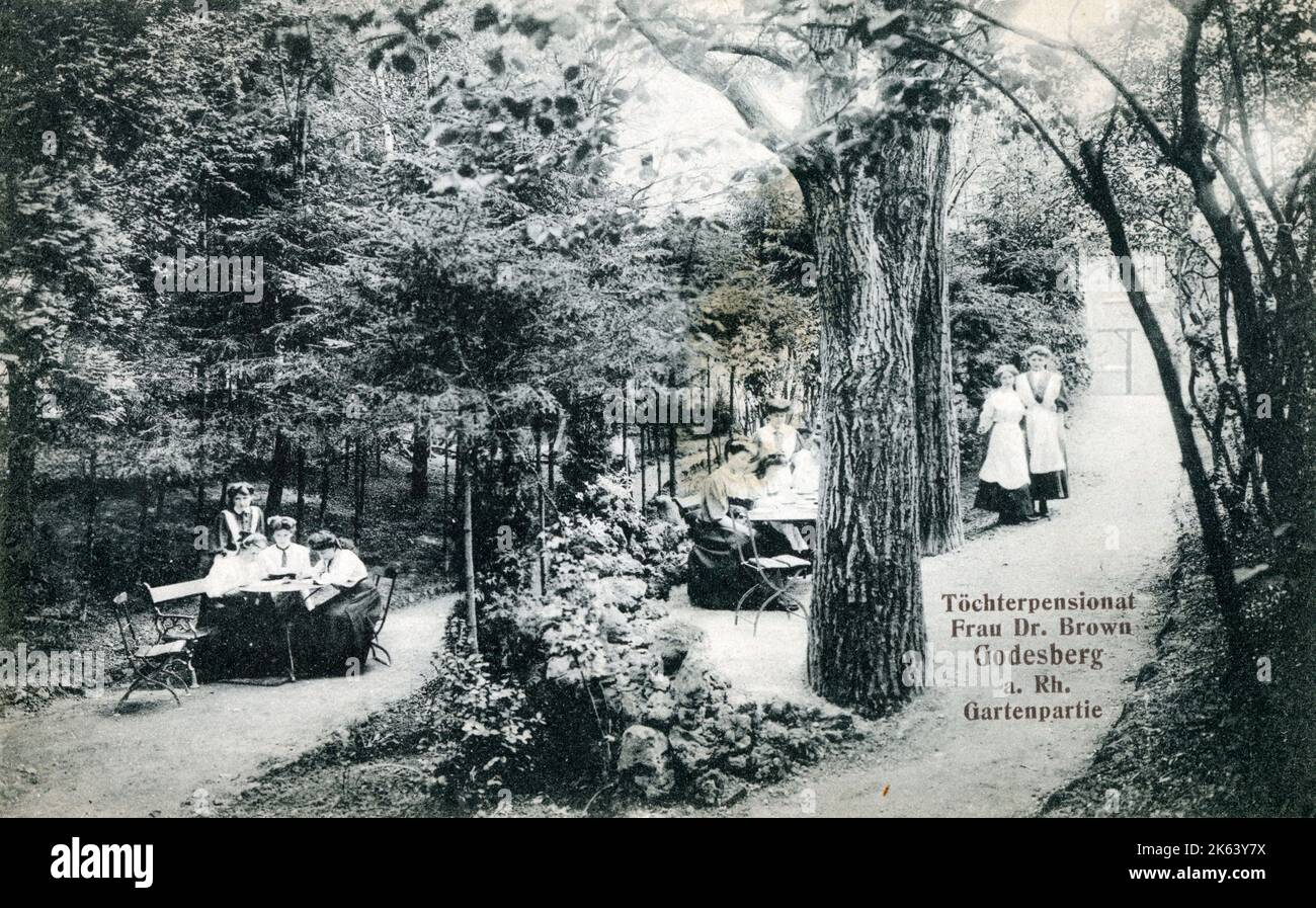 Bad Godesberg, Bonn, Germany - Villa Flora, a Töchter Pensionat (boarding school for girls) run by Frau Dr. Brown - now The Villa Flora Hotel. The Garden Area. Stock Photo