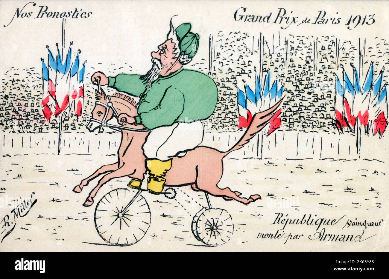 The Prediction of the 'Grand Prix of Paris of 1913' (The French General Election  -  A Republic winner ridden by Armand... Armand Fallieres (1841-1931) - President of France (between 1906-1913) - in fact, the winning candidate in the 1913 Presidential Election of 1913 was Raymond Poincare (albeit for the Republican Democratic Party). Stock Photo