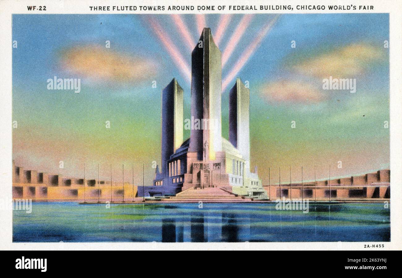 Chicago World's Fair 1933 - The three fluted towers around the Dome of ...