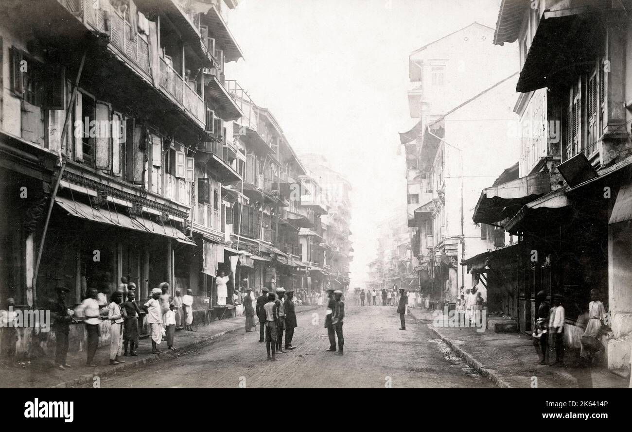 19th century vintage photograph: Street in Bombay Mumbai 1860s by Samuel Bourne Stock Photo