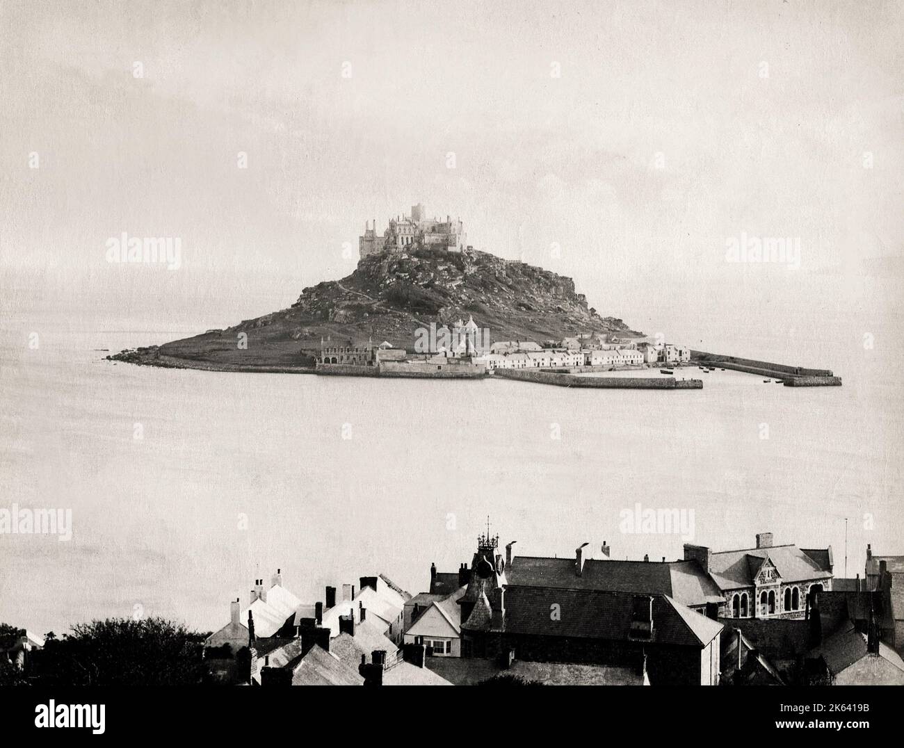 Vintage 19th century photograph: St Michael's Mount, Mounts Bay, Cornwall Stock Photo