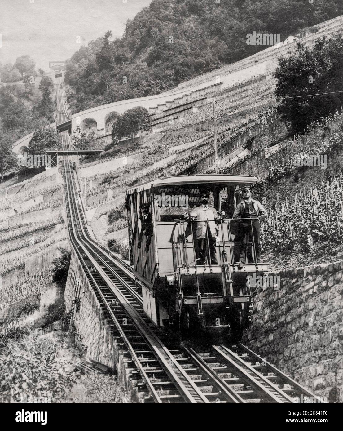 Vintage 19th century photograph Train on the Rigi funicular railway