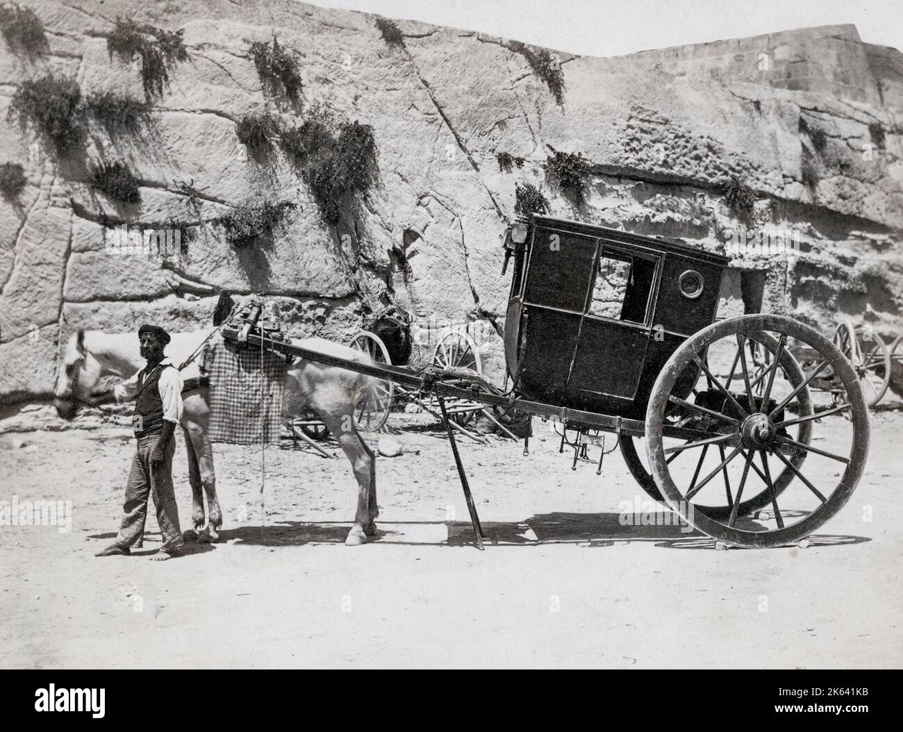 Vintage 19th century photograph: A horse drawn carriage in Malta, a calesse Stock Photo