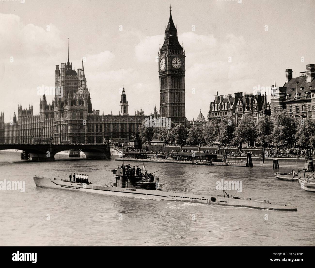 U776 surrendered German U boat being displayed at Westminster Pier, London, end of World War II Stock Photo