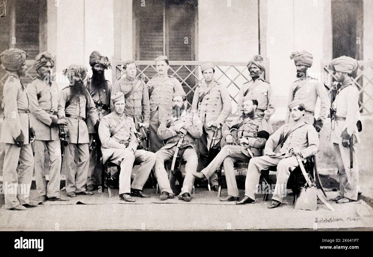 officers of a native Indian regiment, British army, India, photographed by Shepherd and Robertson. Vintage 19th century photograph. Stock Photo