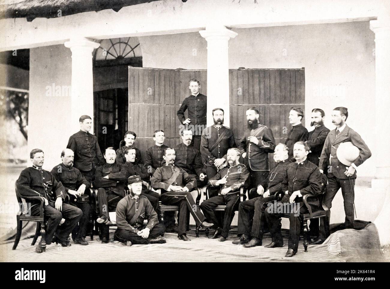 British army officers in India in the 19th century - these appear to be members of the 11th regiment of Foot. Vintage 19th century photograph. Stock Photo