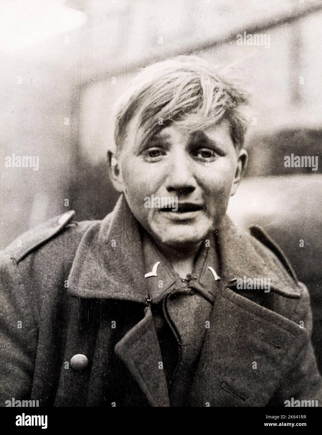 World War II - a young captured German soldier in distress  - reputed to be only 15 years old Stock Photo