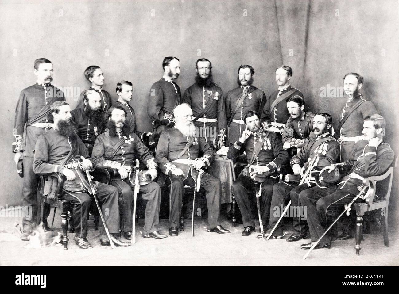 British army officers in India in the 19th century - these appear to be members of the 23th regiment of Foot (Royal Welsh Fusiliers) Stock Photo