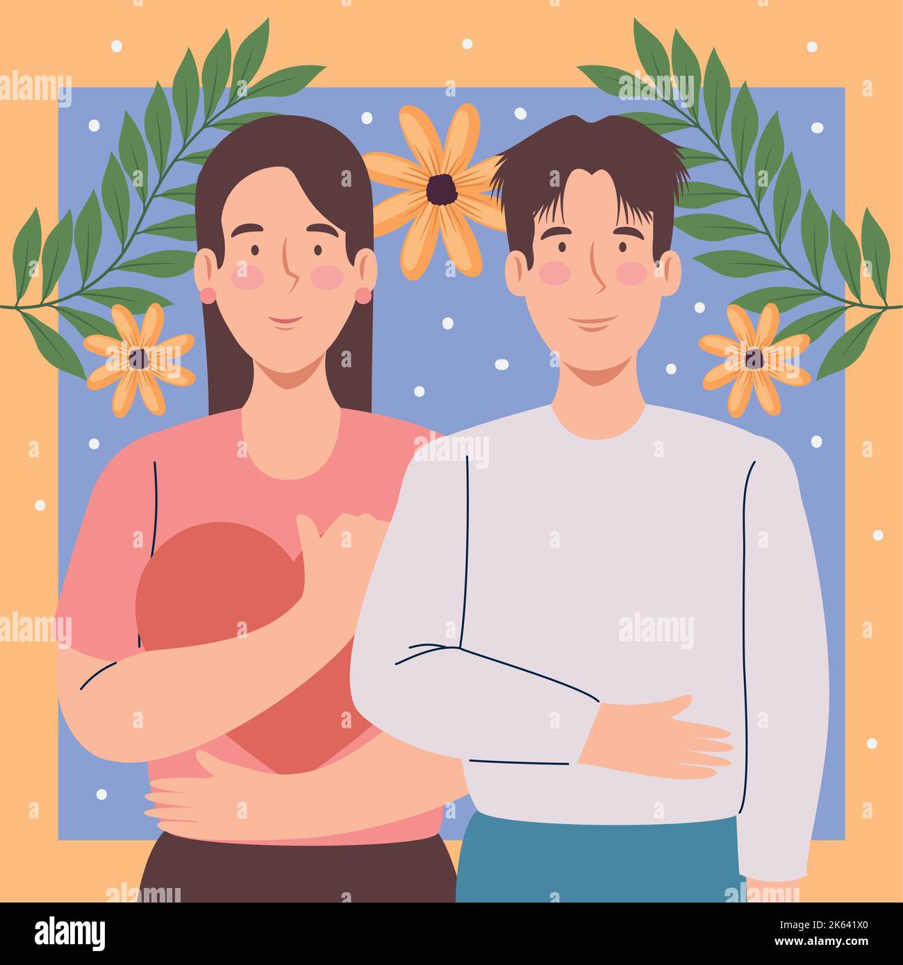 korean couple with flowers and leafs Stock Vector Image & Art - Alamy