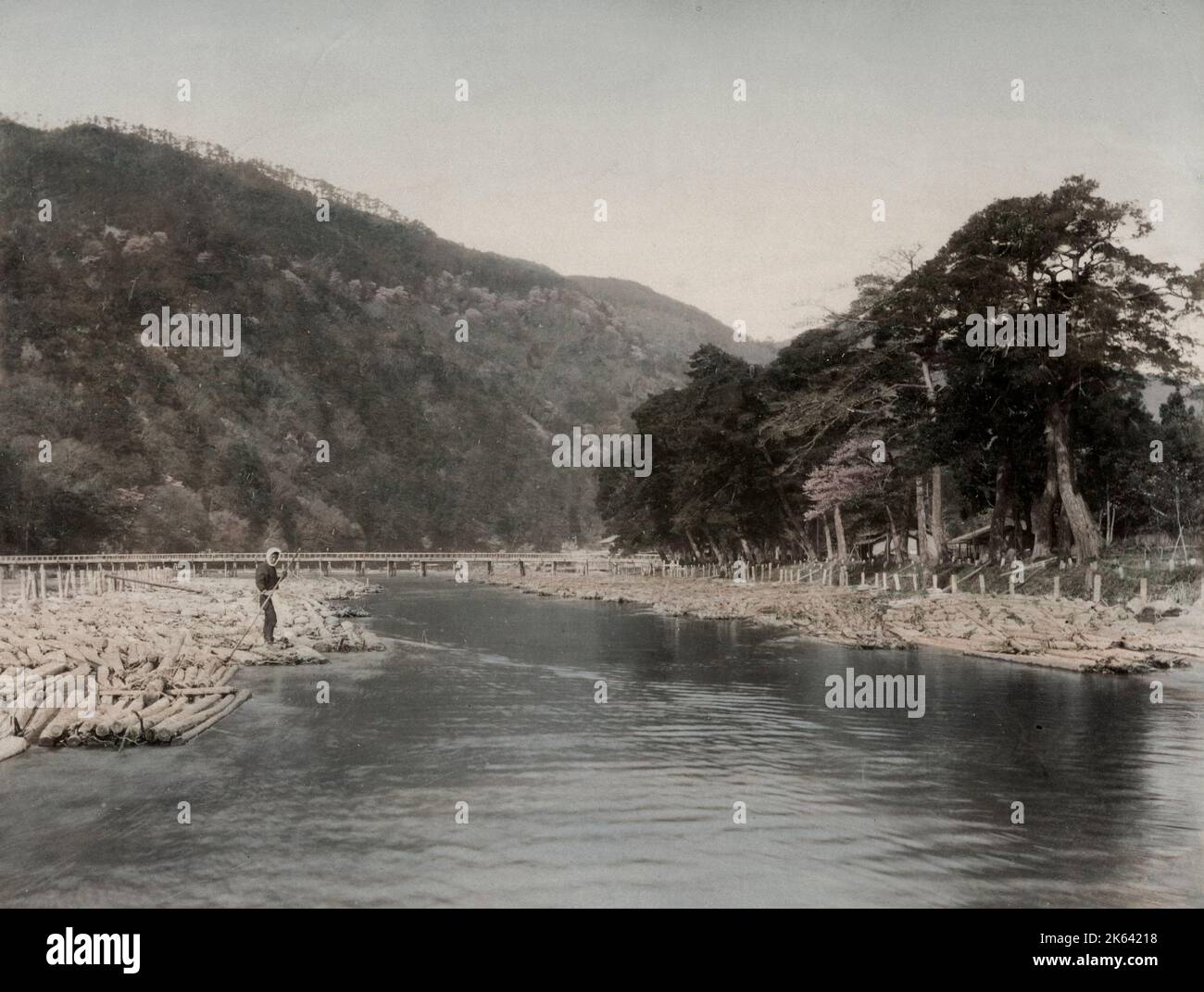 Togetsukyo Bridge Arashiyama Kyoto Japan. Vintage 19th century photograph. Stock Photo